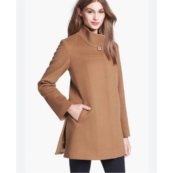 FLEURETTE Jackets & Blazers - FLEURETTE Loro Piana Wool Stand Collar Pea Coat, Car Coat, Camel/Tan, size 10